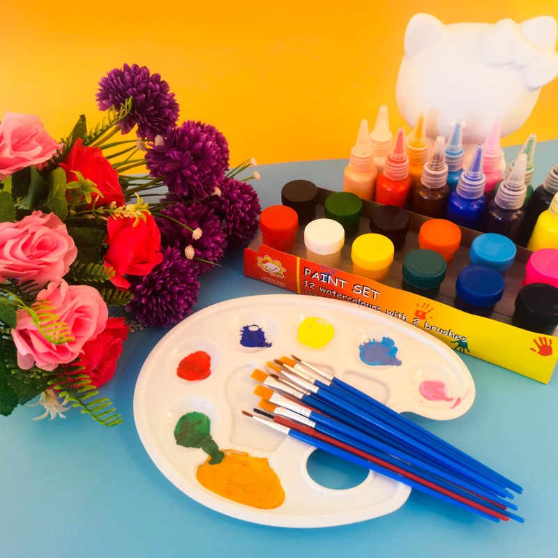 DIY涂鸦12色手指画彩绘易水洗手指印画儿童益智玩具掌印画颜料