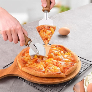 Imitation Wooden Handle Pizza Roller Knife Pizza Shovel Set Pancake Single Wheel Cutter Can Be Vertical Kitchen Baking Tool
