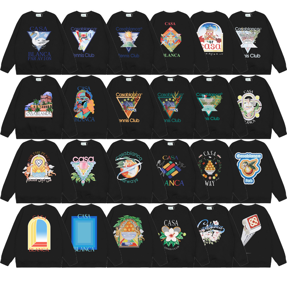 Marca de moda transfronteriza Casablanca letras de Casablanca impresión de color 380g lazo camiseta de cuello redondo