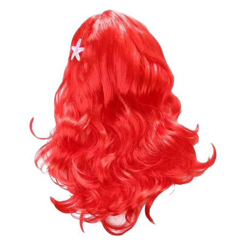 Amazon Venta caliente Halloween sirena peluca cos peluca roja de pelo largo ondulado