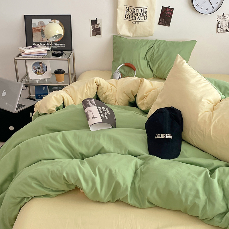 Washed Cotton Bedding Set Soft Breathable Bed Linen Four Pieces_voghion.com