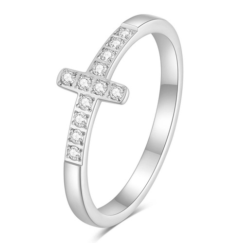  Korean version of ins simple style diamond-encrusted 304 titanium steel cross ring feminine and versatile retro ring for women