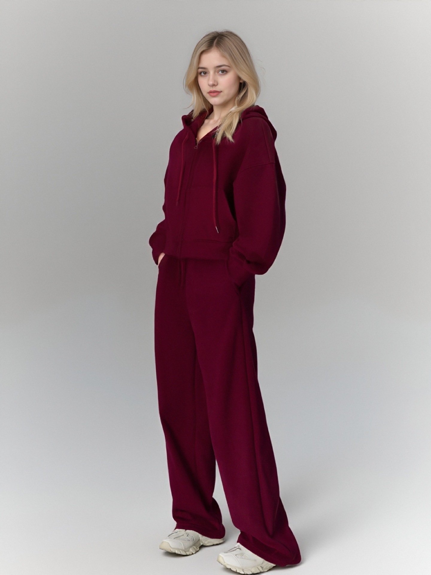 European And American Cross-border Fashion Sports Cotton For Women, Solid Color Long-sleeve Zip-up Hoodie With_ecoleips.com