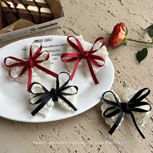 Lace Bowknot Elegance Ruffles Butterfly Hairpin Lolita Girl Heart Bangs Side Hair Clip Headpiece Women