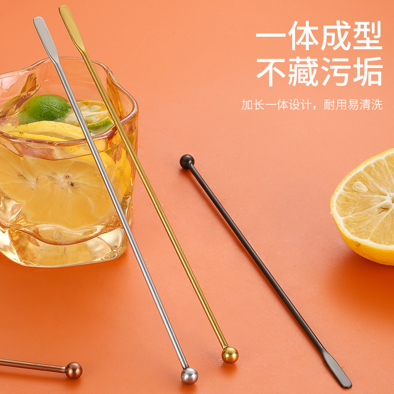 Transfronterizo 304 de acero inoxidable de mango largo varilla de agitación café leche té revolviendo palo cuchara creativa coctelera de oro