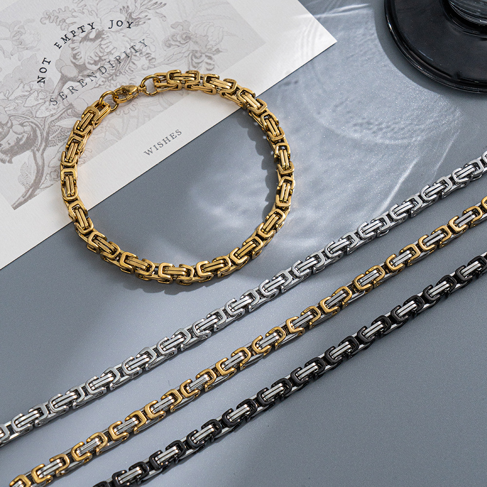 跨境亚马逊爆款6mm不锈钢帝王手链男高级感小众设计工厂现货直发