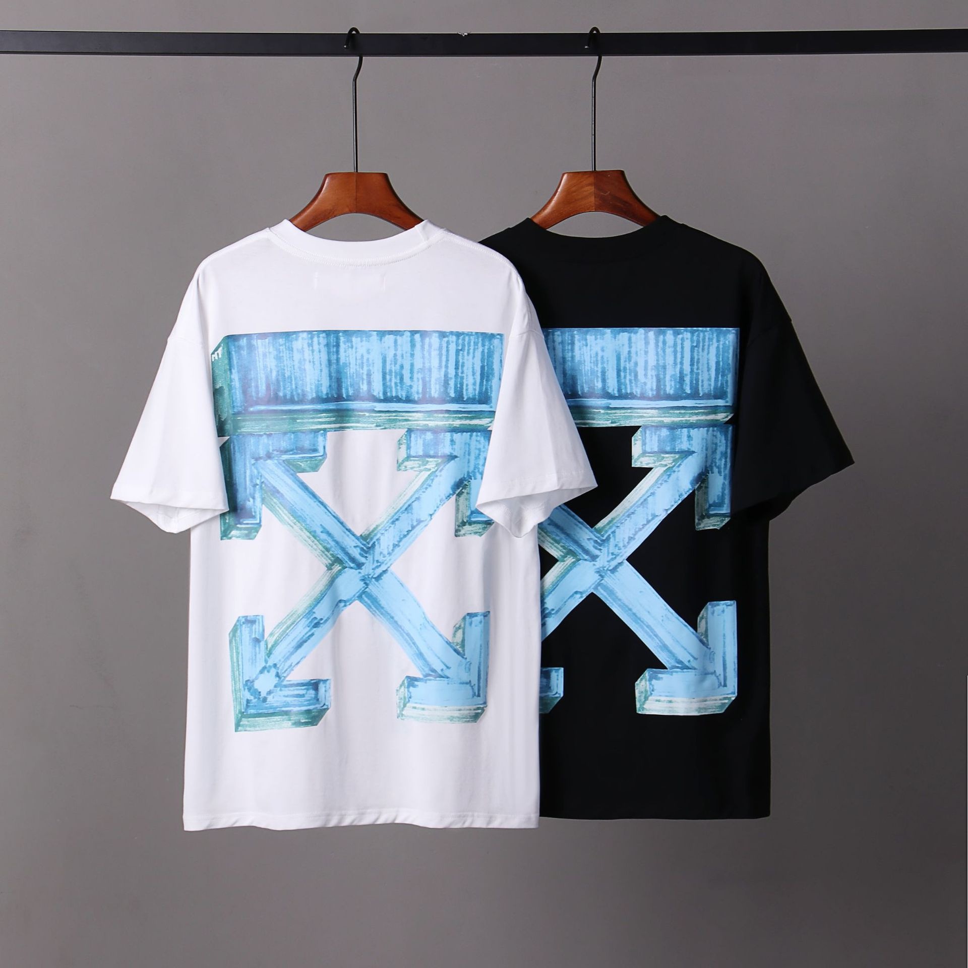 现货offwhale蓝色立体剪头OS版型男款潮牌短袖一件代发