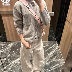 韩系早秋季氛围感穿搭灰色针织开衫上衣女高级感外搭秋装毛衣外套