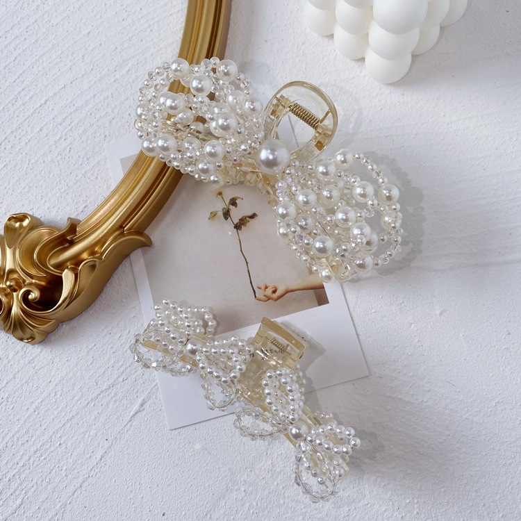 Korean Pearl Bow Catch Clip display picture 4