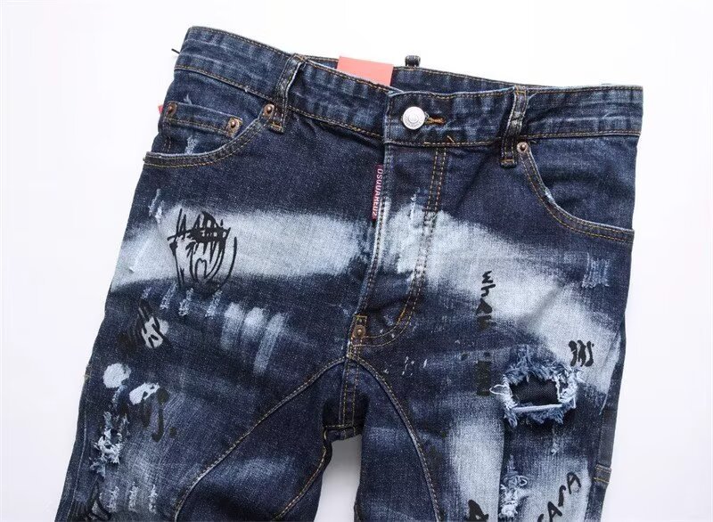 Retro Inspired Ripped & Patched Men's Jeans Stylish Embroidery Tapered Sole mid Waist Cotton Long Black/Gray/Blue Non-Stretch_mkmklike.com