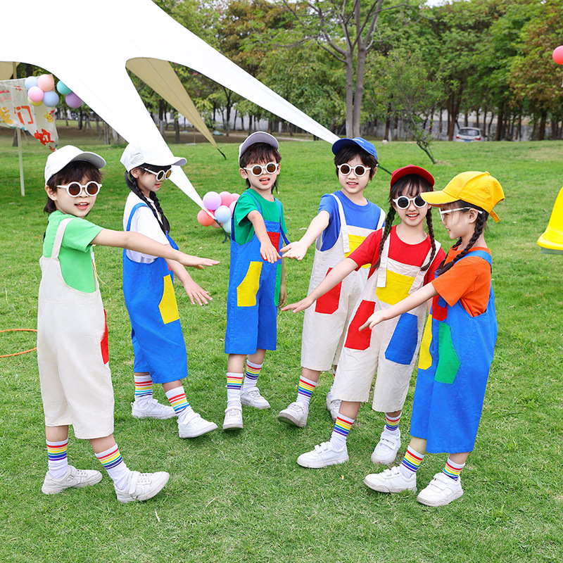 New overalls class uniform children's performance costume cheerleading children's sports meet outfit kindergarten candy