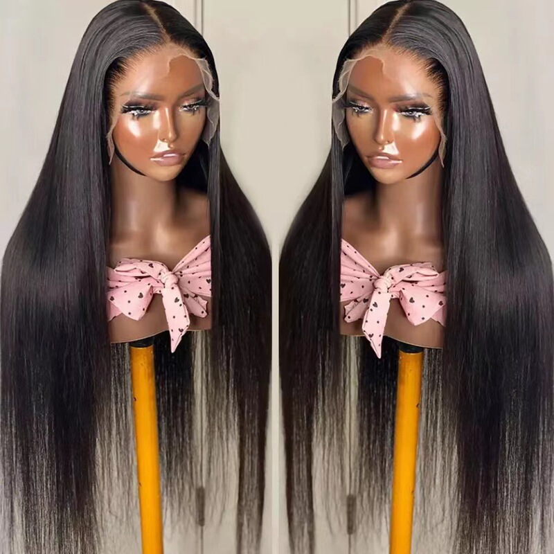 Cross-Border European and American Wigs for Fashionable Ladies with Medium Parted Long Straight Hair, Lace Front Wigs, High Temperature Hair Chemical Fiber Headgear