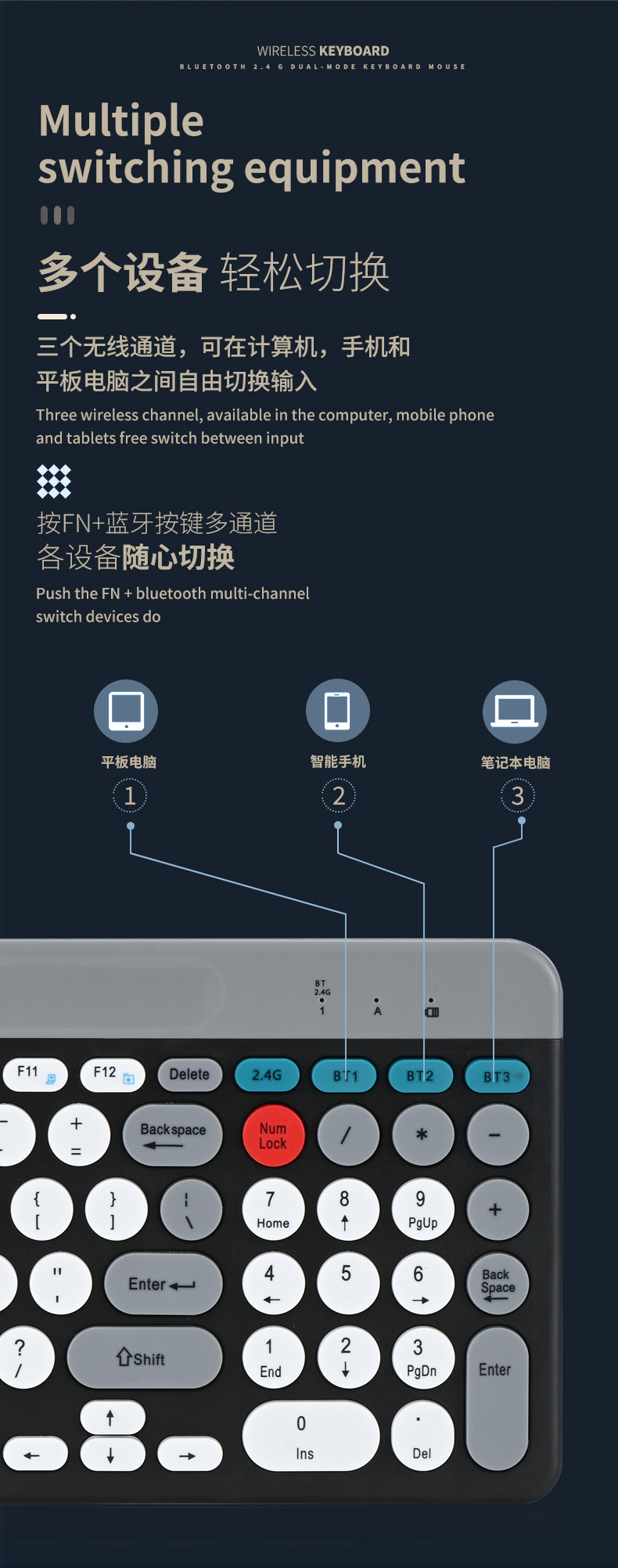 充电2.4G+蓝牙三模 卡槽键盘鼠标套装 平板笔记本台式机电脑通用详情5