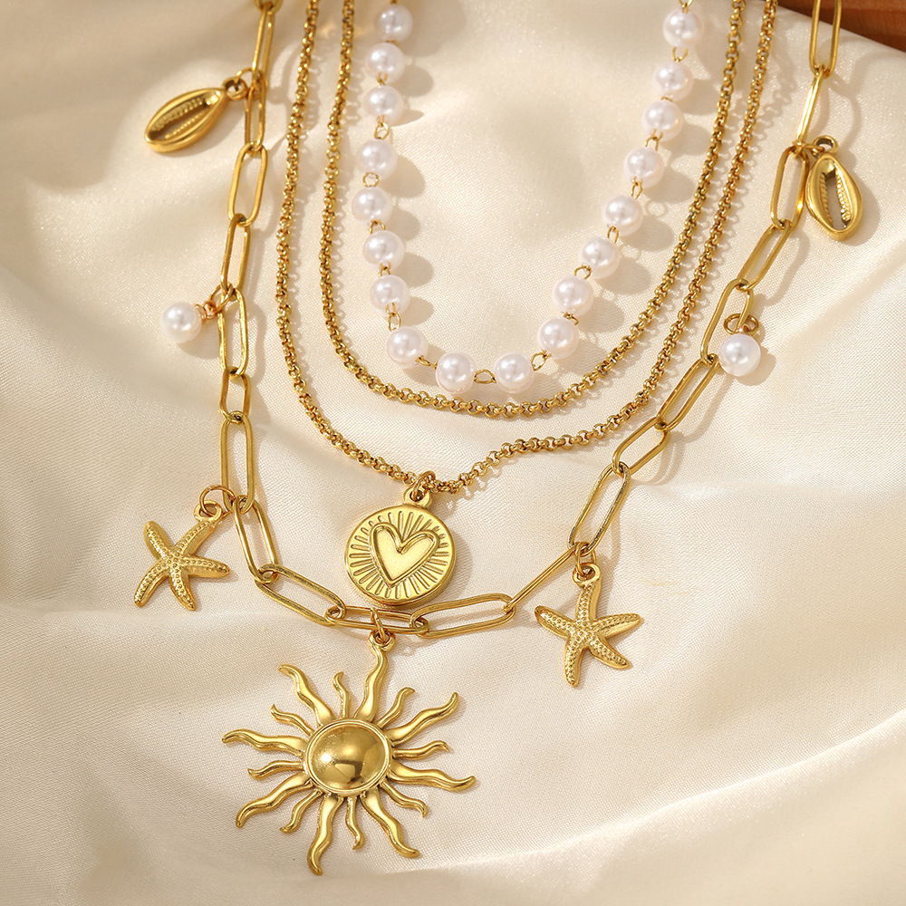 Sun, Starfish, Heart Shape Pattern Wholesale Jewelry Elegant Retro Sun Starfish Heart Shape 304 Stainless Steel Plating Necklace Paperclip Chain Belcher Chain