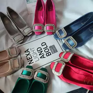 Lukesen 2025 New Square-Toe Rhinestone Pumps Shallow Mouth Thick Heel Satin High Heels Women's Thick Heel Pumps