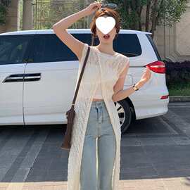 9177#夏季新款法式镂空背心针织衫裙女韩系薄款外搭罩衫叠穿上衣