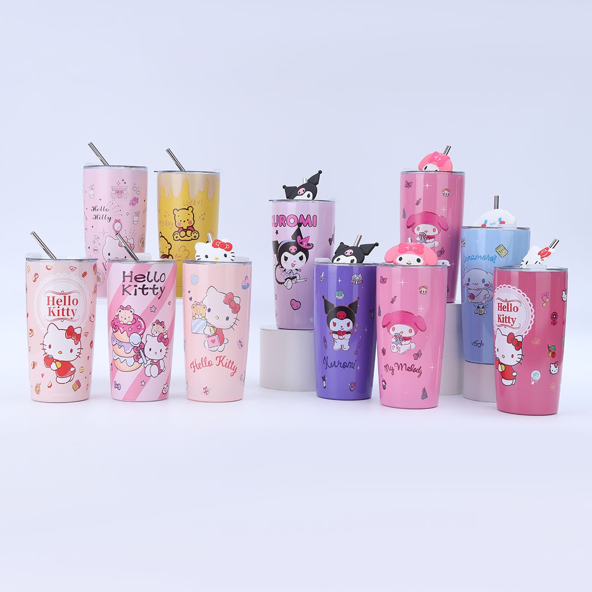 El Comercio exterior popular Sanrio paja café taza de vacío de acero inoxidable de dibujos animados nueva imagen linda muñeca de silicona taza de paja