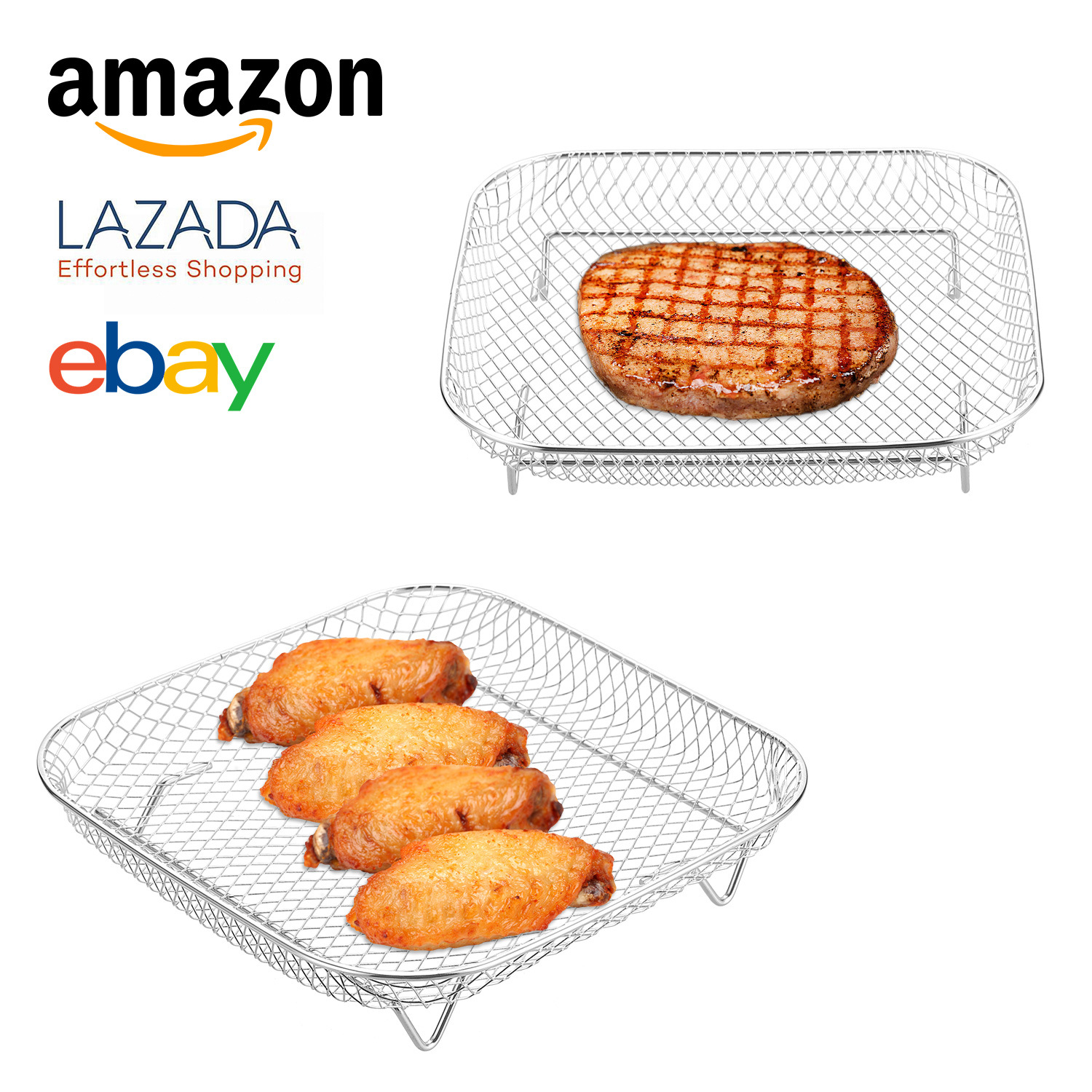 Transfronterizo Airfryer304 acero inoxidable aire freidora accesorios marco de deshidratación de tres capas rectangular rejilla de parrilla de parrilla
