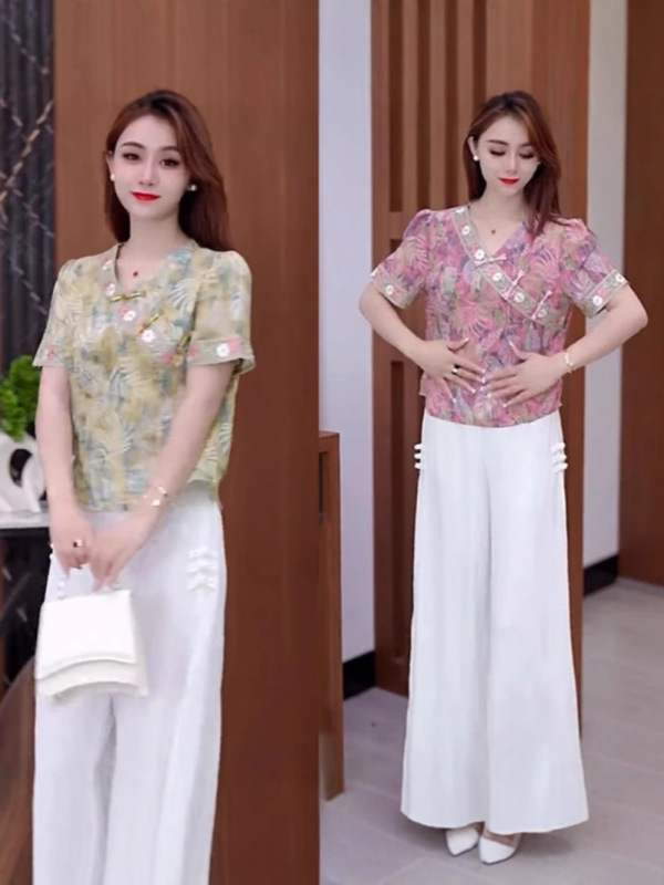 新しい中国風の女性の半袖半開襟ボタン T シャツトップショートレディース V ネックカラーボトムシャツ薄い小さなシャツ女性|undefined