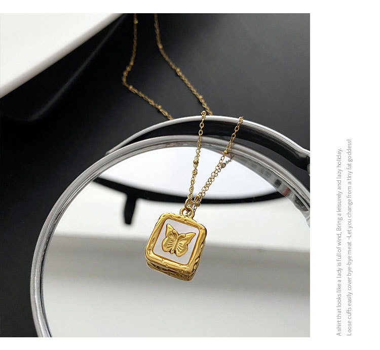 Fashion Butterfly Titanium Steel Inlay Shell Pendant Necklace 1 Piece
