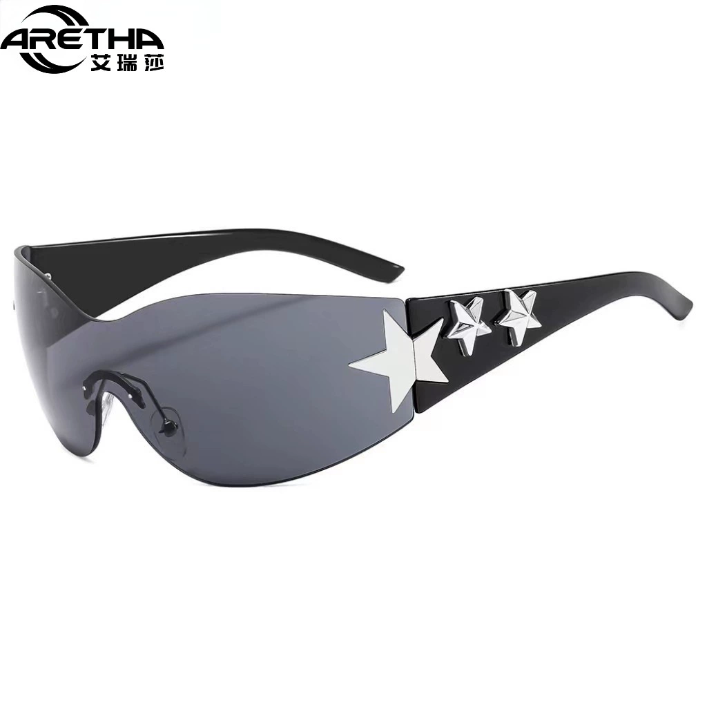 Travel Solar-Powered Sunglasses, Unisex, Shield Rimless with Star Accents, UV Protection