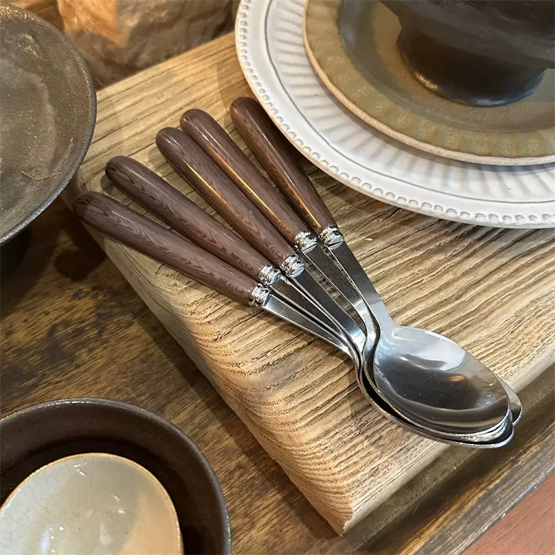 木柄不锈钢餐具筷子勺子叉子三件套装牛排西餐餐具刀叉叉甜品勺子