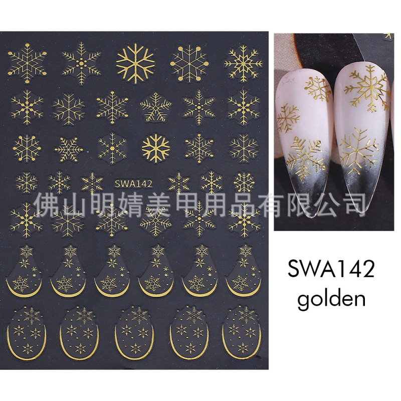 跨境圣诞新款美甲贴纸 ins风金银雪花卡通麋鹿圣诞节礼物背胶贴纸|undefined