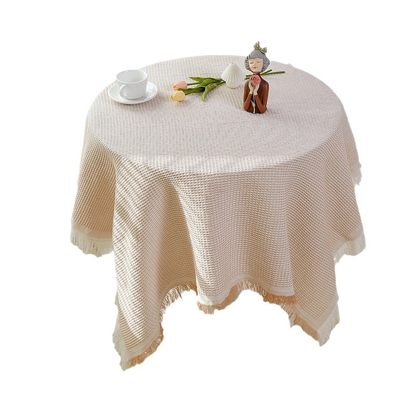 Estilo ins mantel francés de color sólido mesa redonda pequeña, lujo ligero, fotos de cumpleaños de alta gama, mesa de té japonesa blanca, dormitorio