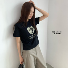 SUE秋季新款美式甜辣风印花显瘦上衣韩系撞色百搭短袖T恤女81022