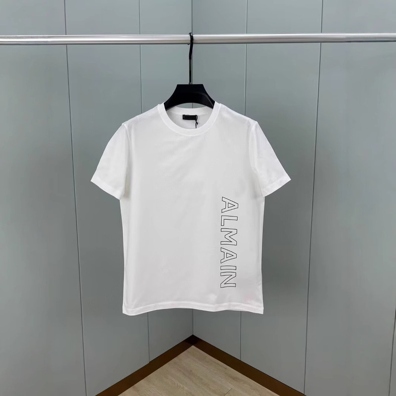 Correct Version of 25 Spring and Summer Classic Letter Printed Short-Sleeved T-Shirt European Balmain Style Mercerized Cotton Men's T-Shirt Supply