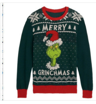 Linda asta asta Santa Claus estampado 3D hombre casual todo fósforo hombro recto manga larga suéter suelto cuello redondo suéter