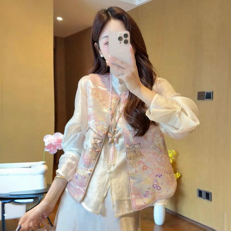 Elegant and luxurious new Chinese-style jacquard double-sided vest cardigan for women, early autumn collection, Chinese-style vest shirt top Elegant and luxurious new Chinese-style jacquard double-sided vest cardigan for women, early autumn collection, Chinese-style vest shirt top