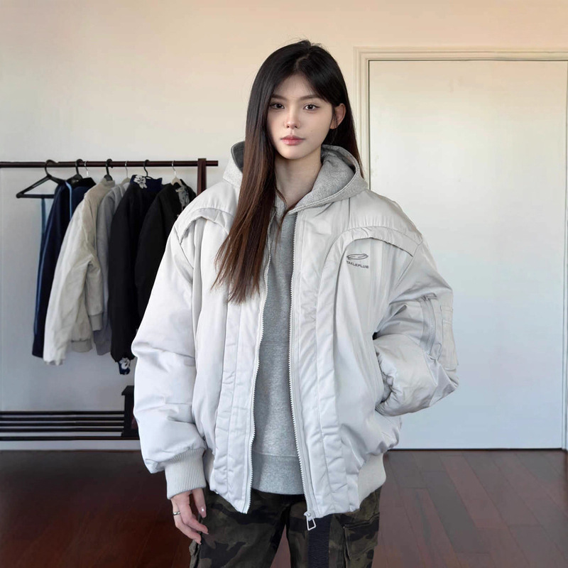 Winter Deconstructed Curved Design Niche Pilot Cotton Motorcycle Jacket Men's Thickened Warm Baseball Jacket Cotton Coat Winter Deconstructed Curved Design Niche Pilot Cotton Motorcycle Jacket Men's Thickened Warm Baseball Jacket Cotton Coat