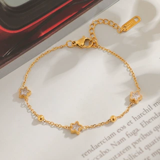 精致闪钻钛钢五角星珠子手链女时尚简约轻奢设计金色手饰不掉色