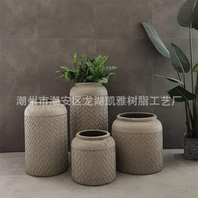 北欧风格圆形几何纤维水泥花盆组合室内大堂庭院别墅园林绿植摆设