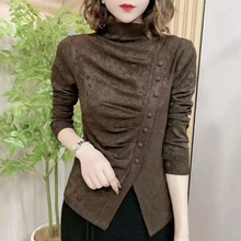 2025新款长袖秋季针织半高领显瘦时尚欧货复古百搭开叉打底衫上衣