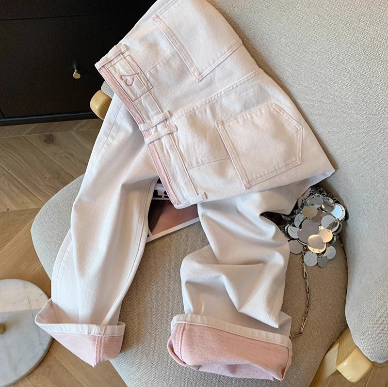Korean Style Light Pink Straight High Waist Jeans Women's 2025 Spring and Summer New Casual Loose Slimming All-match Wide Leg Pants
