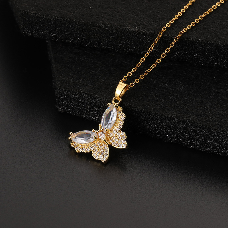 Lady Butterfly Copper Inlay Zircon Pendant Necklace 1 Piece