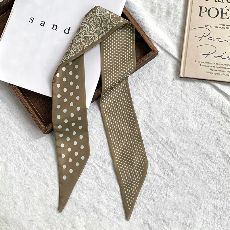 Pañuelo de seda, tira larga, sentido avanzado, verano, nuevo estilo, todo fósforo, versión coreana, bufanda de cuello, pañuelo de flores de anacardo, cinturón decorativo para el cabello