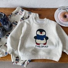 儿童卡通企鹅卫衣套装2026春秋季新款韩版男童女童休闲时尚两件套