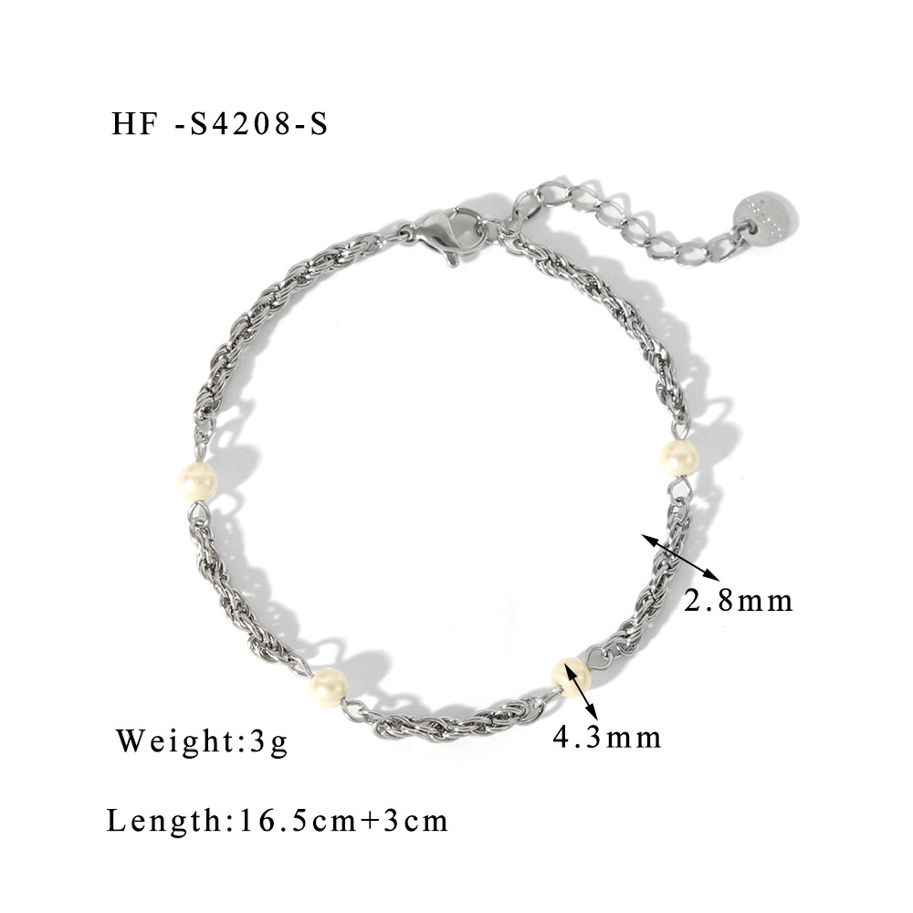 304 Stainless Steel 18K Gold Plated Basic Simple Style Commute Plating Inlay Geometric Artificial Pearls Bracelets display picture 5