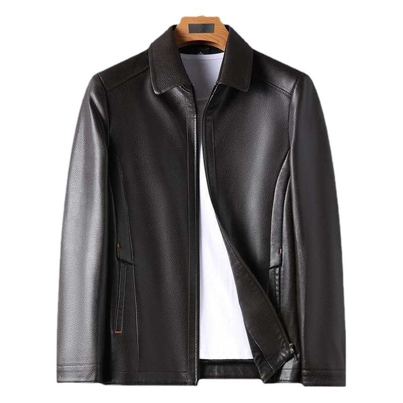 Мужская кожаная куртка, мужская осень 2023, новинка среднего возраста, модная деловая бархатная повседневная мужская кожаная куртка с лацканами