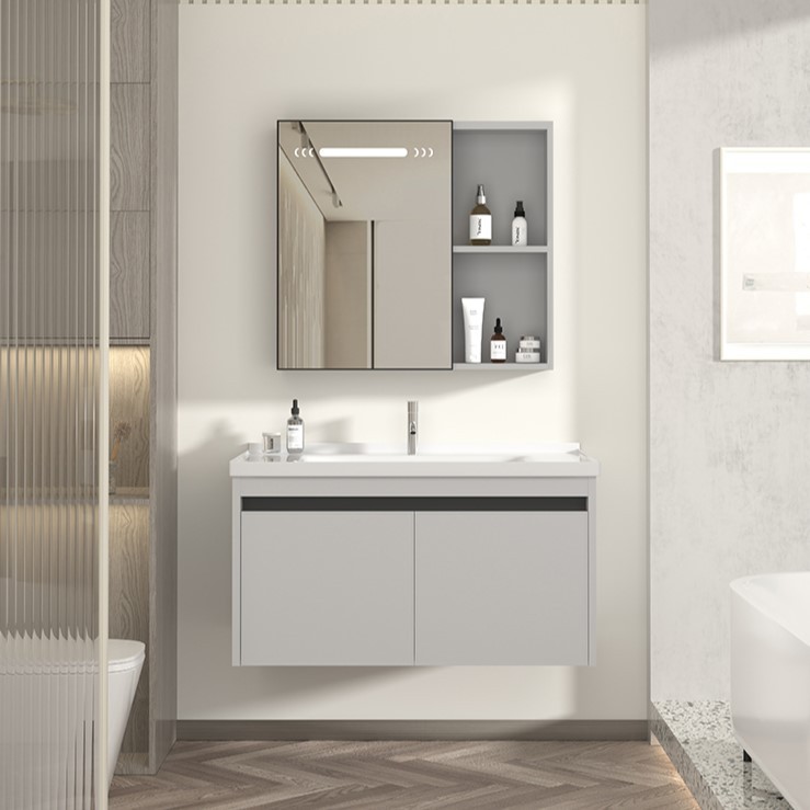 gabinete de baño inteligente de aluminio moderno espacio gabinete de lavabo de baño gabinete de lavabo de cerámica integral lavabo