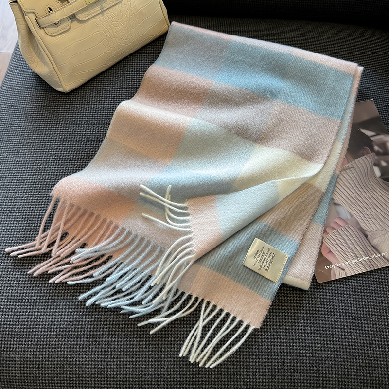 Autumn and Winter New Wool Plaid 100 Cashmere Scarf Women's All-match Long Thickened Warm Dual-use Shawl for Men and Women