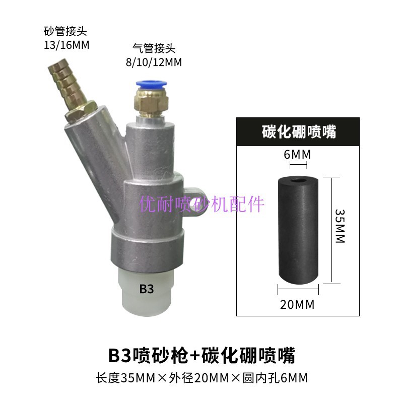 B3 스프레이 건 에어 코어 3mm + 1단계 붕소 카바이드 노즐 35*20*6 설치 세트
