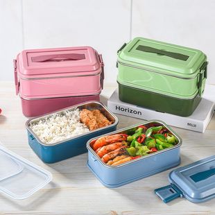 304 Stainless Steel Insulated Lunch Box Rectangular Compartmented Lunch Box Adult Office Worker Student Lunch Box Set with Lid