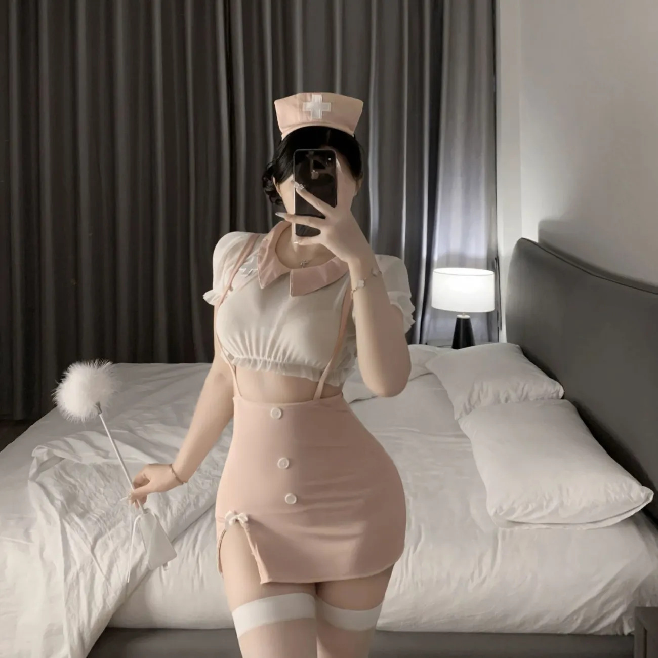 Yemei Twilight Pure Sexy Nurse Uniform Perspective Split Hip Skirt Slimming Attraction Nightgown