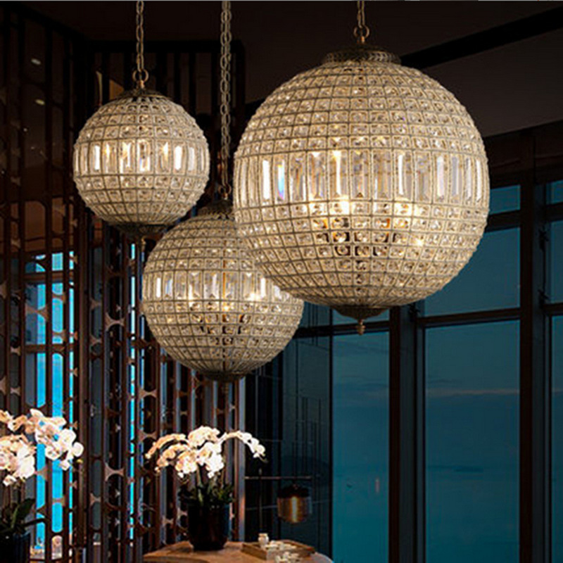 American Retro Globe Crystal Chandelier Creative Ball Lamp Living Room Bedroom Villa Restaurant Hotel Engineering Chandelier