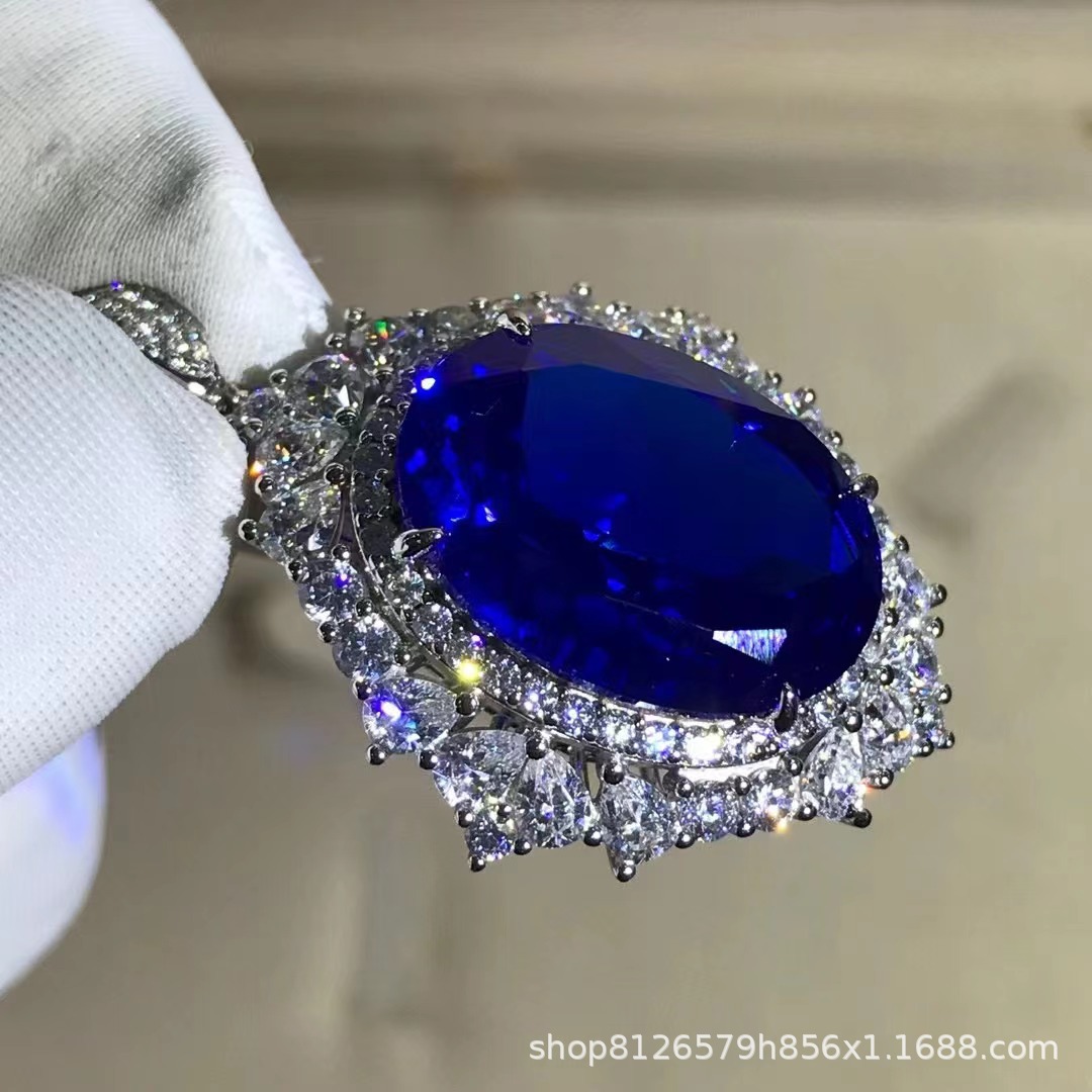 Simulación real azul corte gemas sólidas S925 plateado engrosado mosaico sintético zafiro real exclusivo transfronterizo