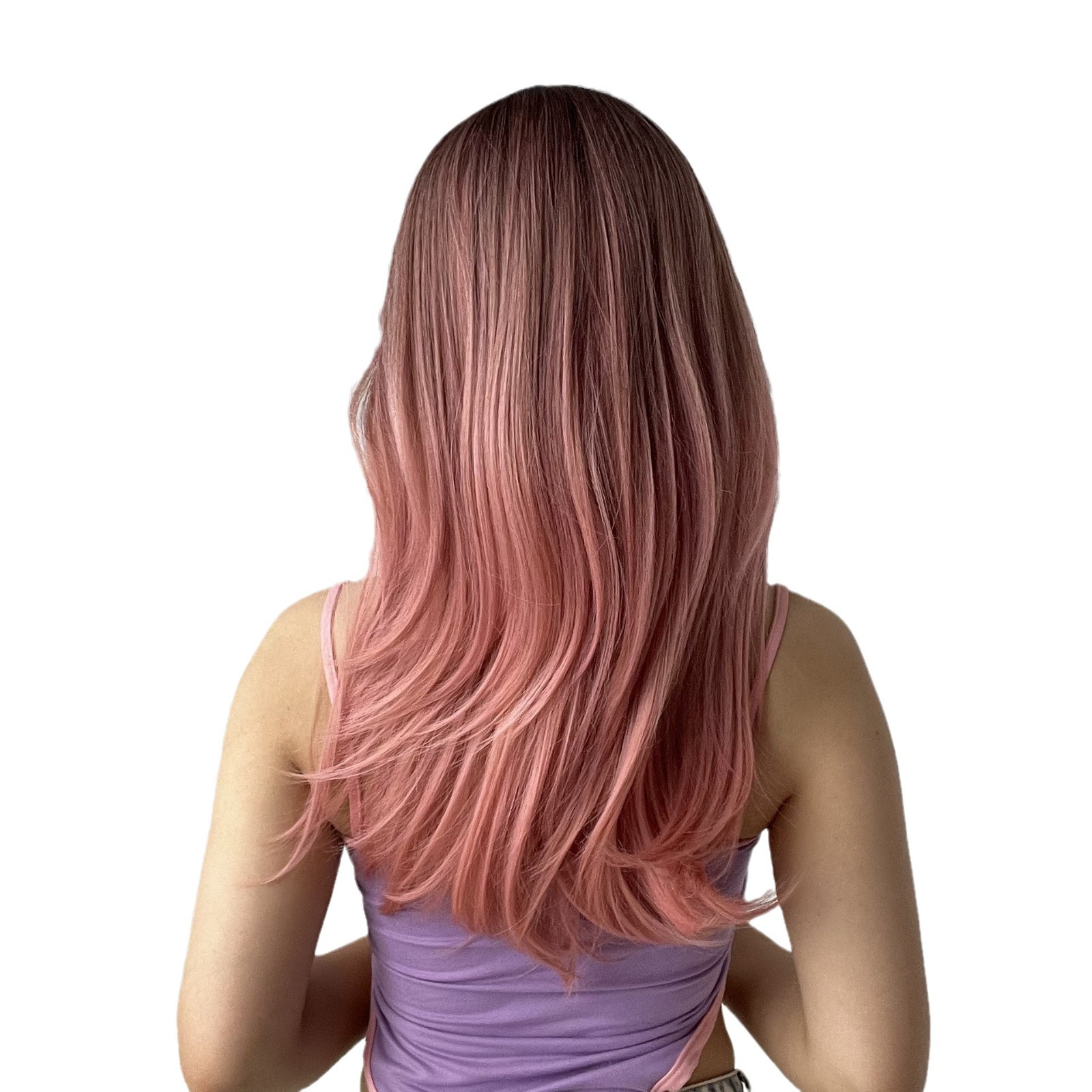 Amazon Comercio exterior estilo caliente ocho palabra flequillo gradiente Rosa Pelo Largo fábrica en stock Europa y los Estados Unidos